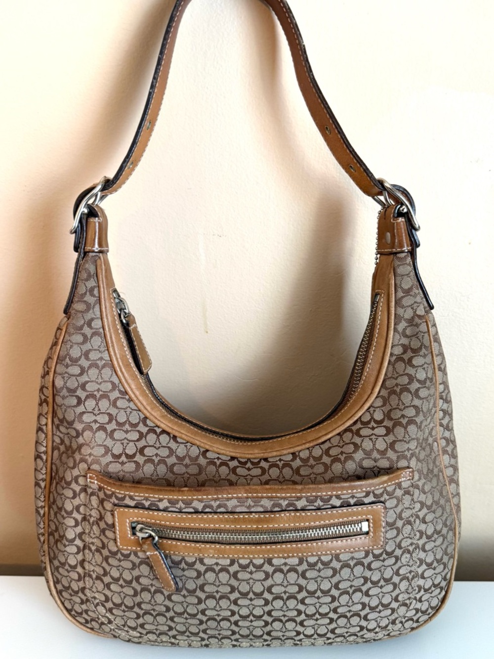 COACH VINTAGE SIGNATURE BROWN HOBO SHOULDER BAG CLASSIC MONOGRAM J2K-6343